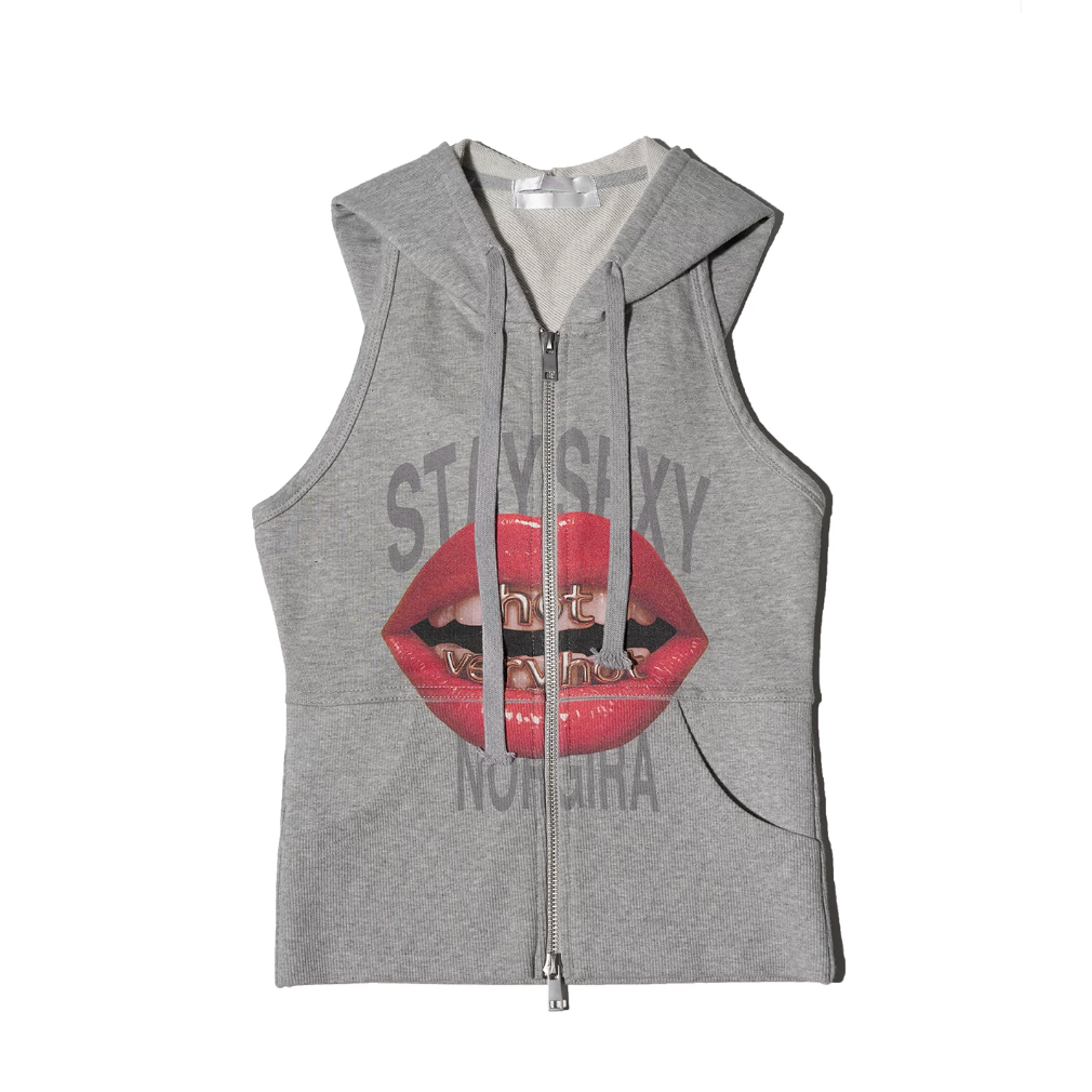 NORGIRA | STAY SEXY Ribbed Hooded Zip-Up Tank Hoodie