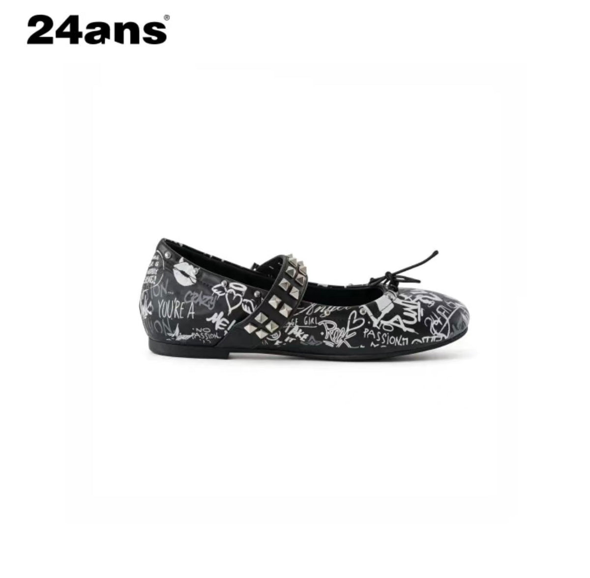 24ANS STUDDED GRAFFITI MARY JANE BALLET FLATS