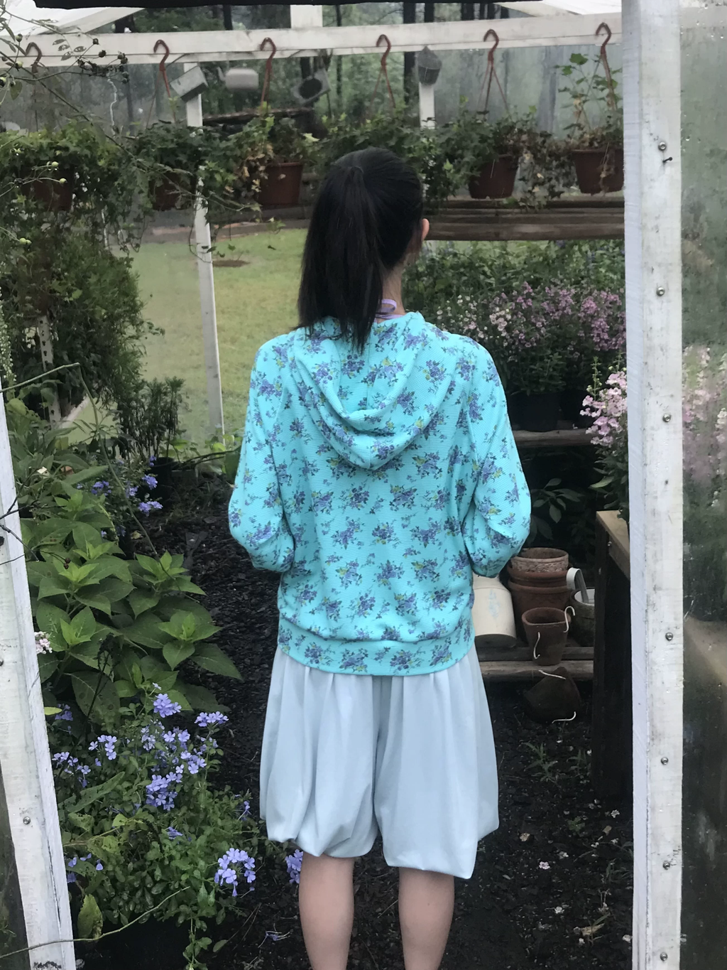 Mint Floral Print Zip-Up Hoodie – "Public Attention" Graphic