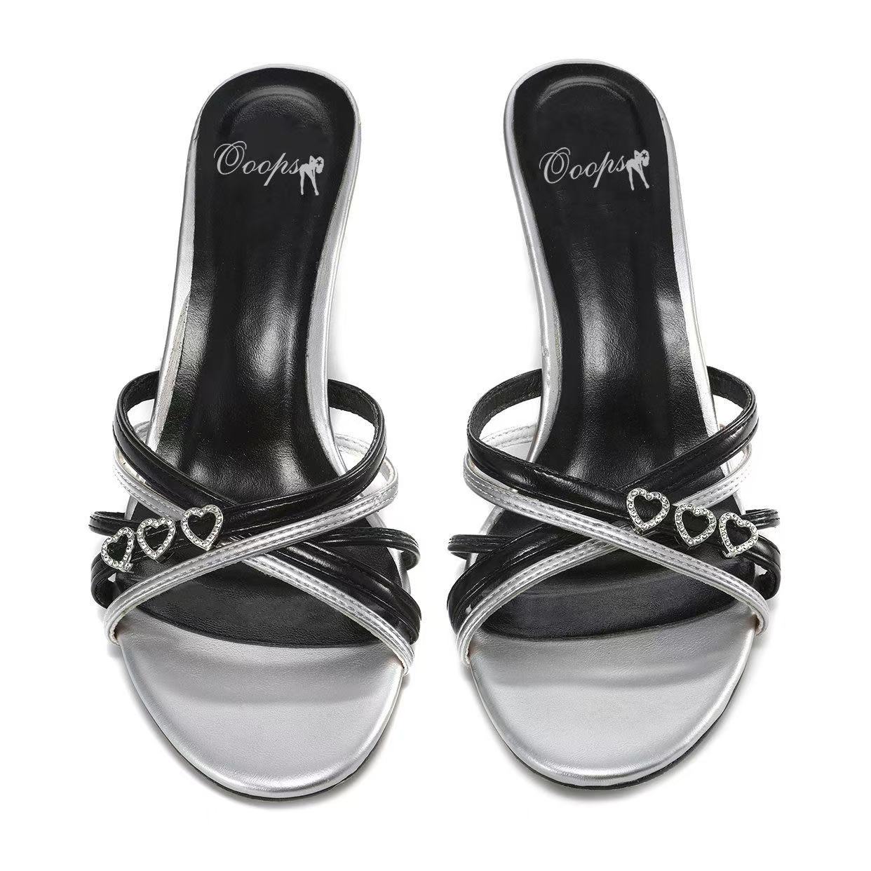 Ooops333 Coquette Bow Rhinestone Heart Heels