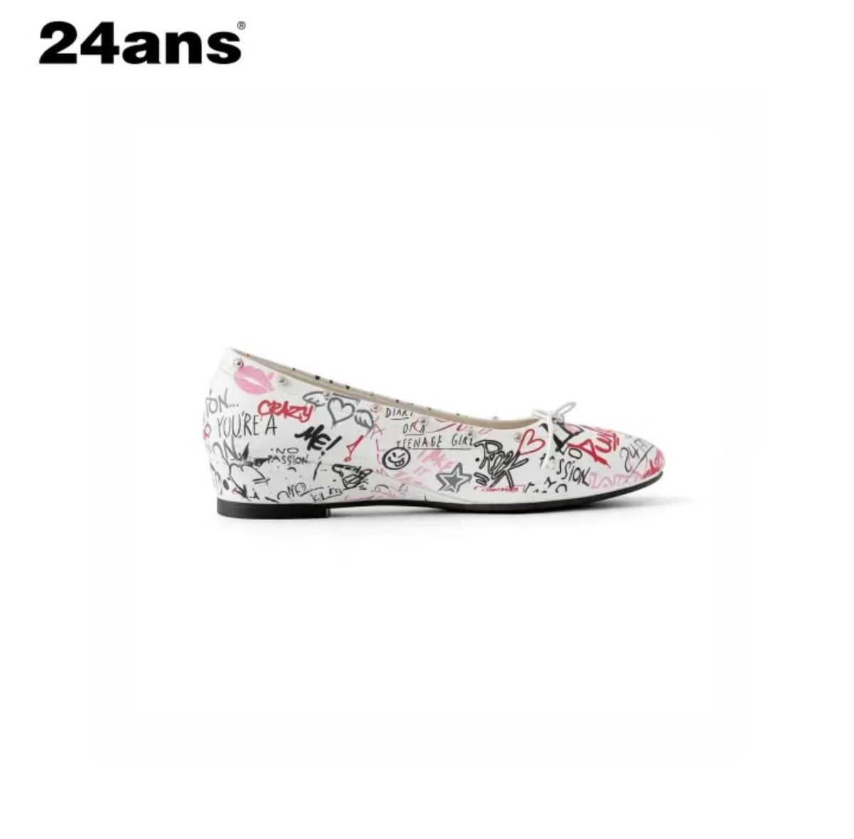 24ANS STUDDED GRAFFITI MARY JANE BALLET FLATS