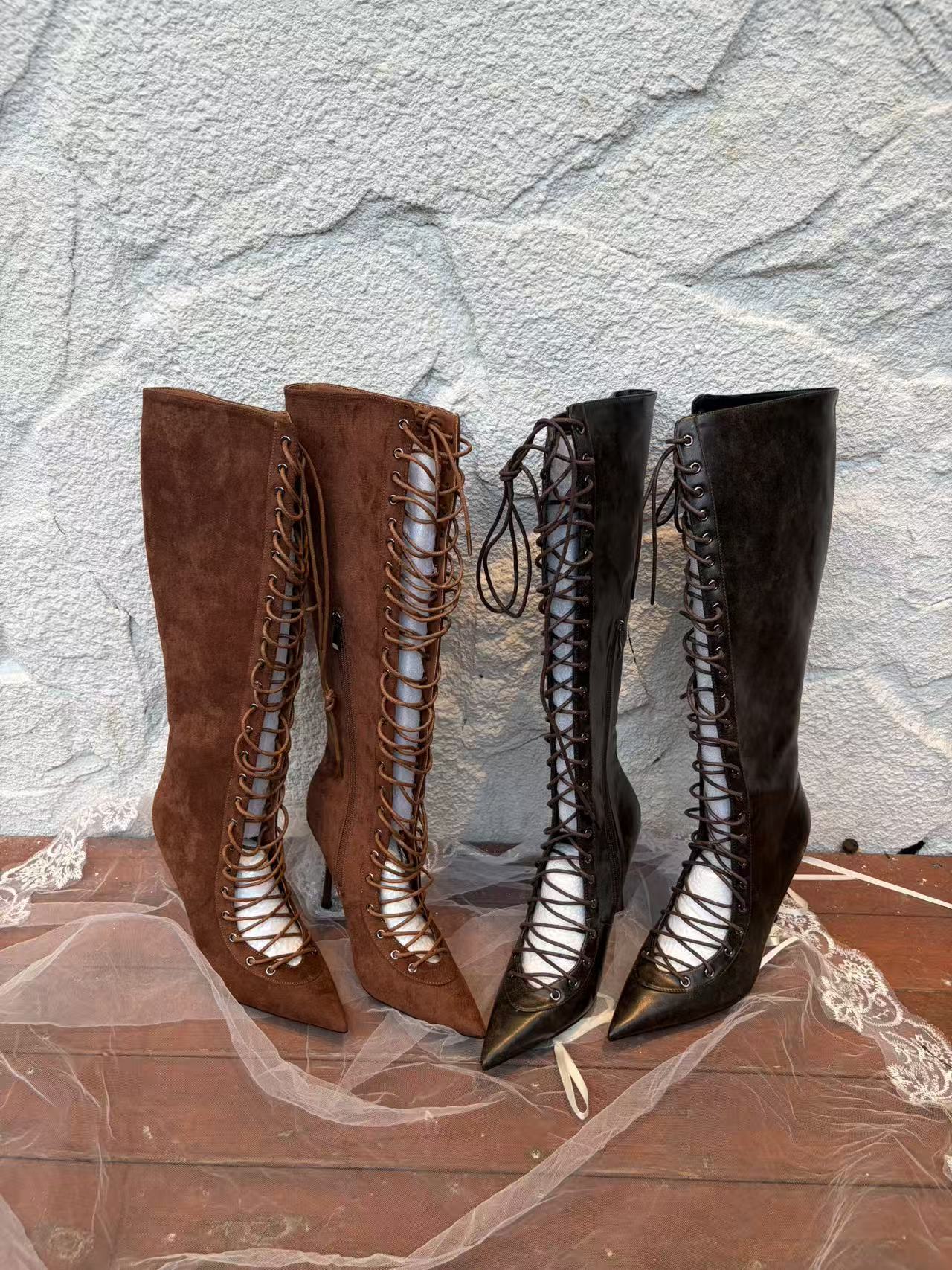 Lace-Up Thigh-High Boots