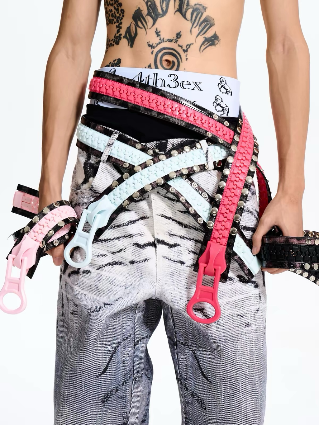 FOURTH3EX OVERSIZED ZIPPER STUDDED BELT