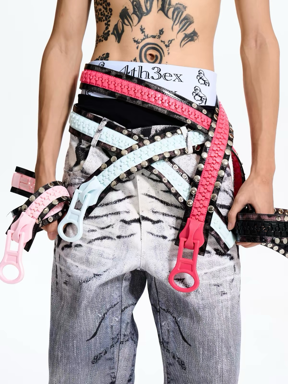 FOURTH3EX OVERSIZED ZIPPER STUDDED BELT