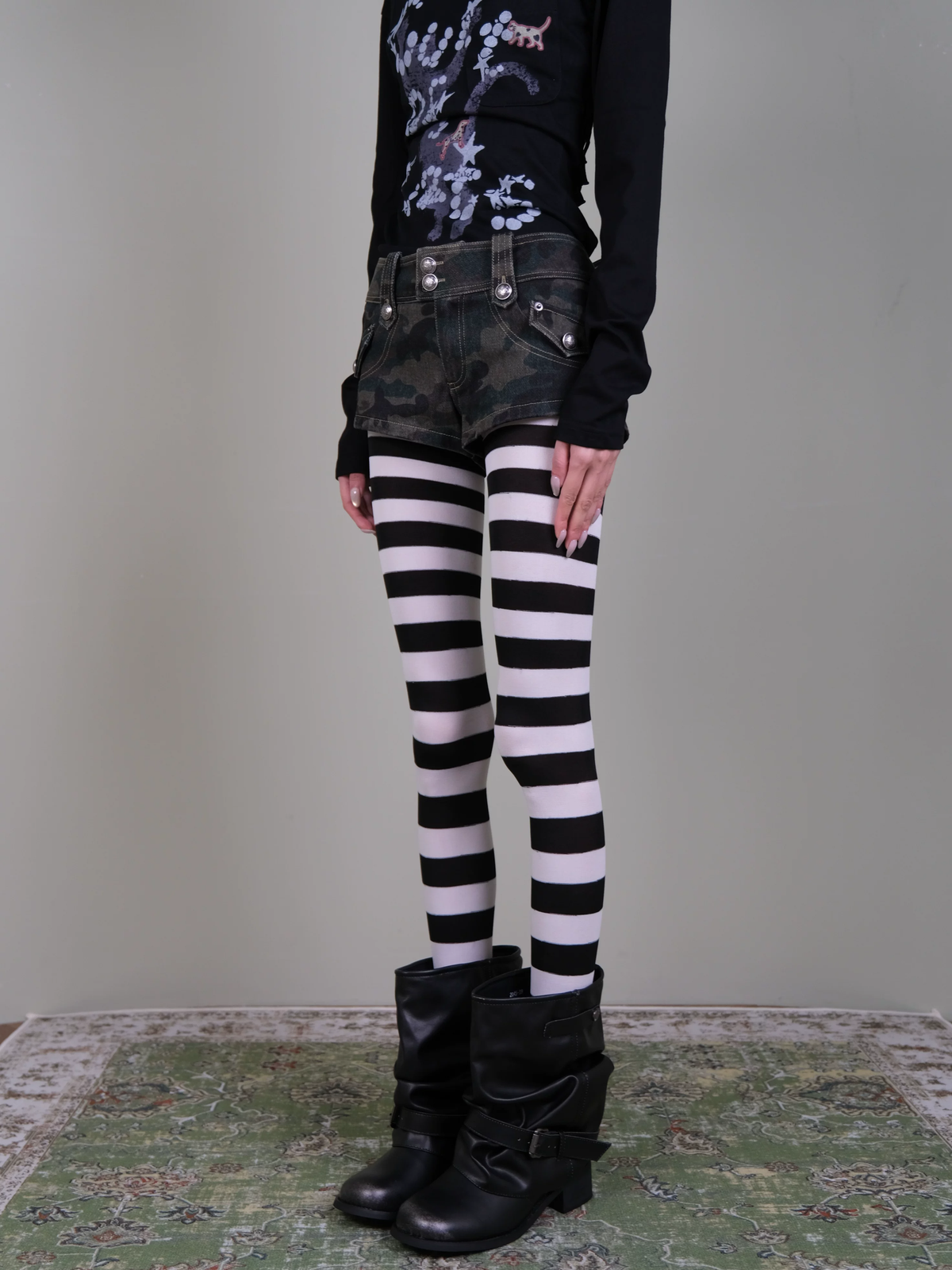 Black & White Striped Tights - Sweet-Cool Gothic Y2K Opaque Stockings