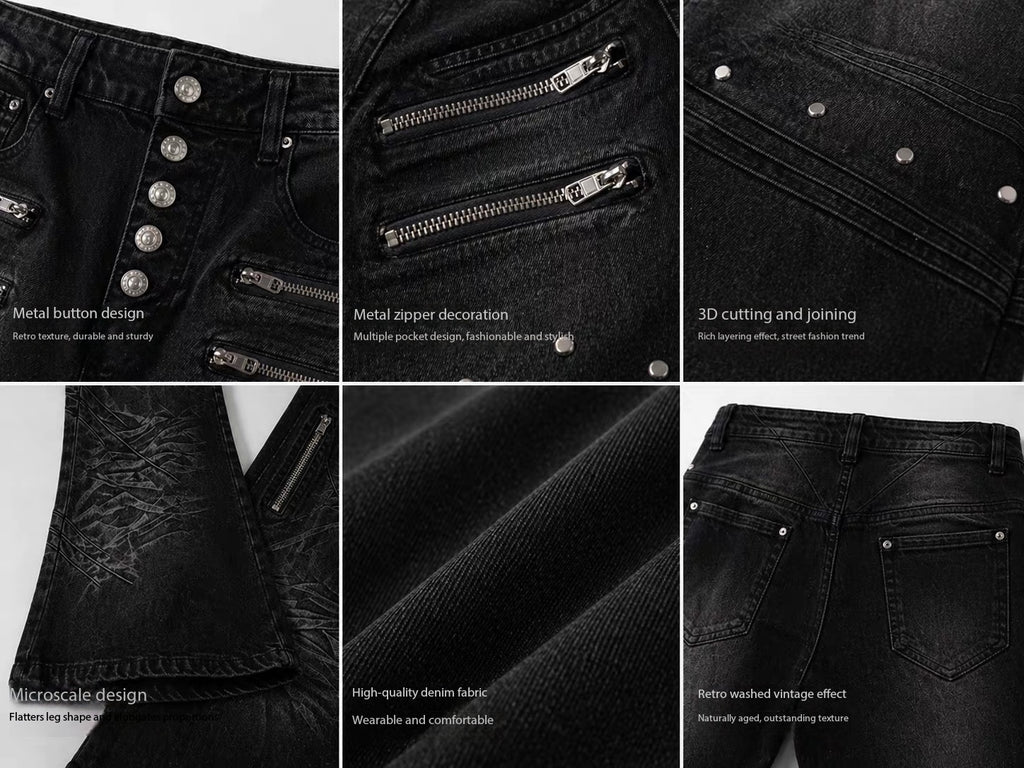 Shark Skin Washed Curved Knife Jeans (Washed and Aged Style)