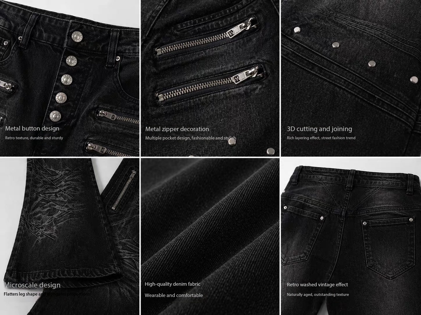 Shark Skin Washed Curved Knife Jeans (Washed and Aged Style)