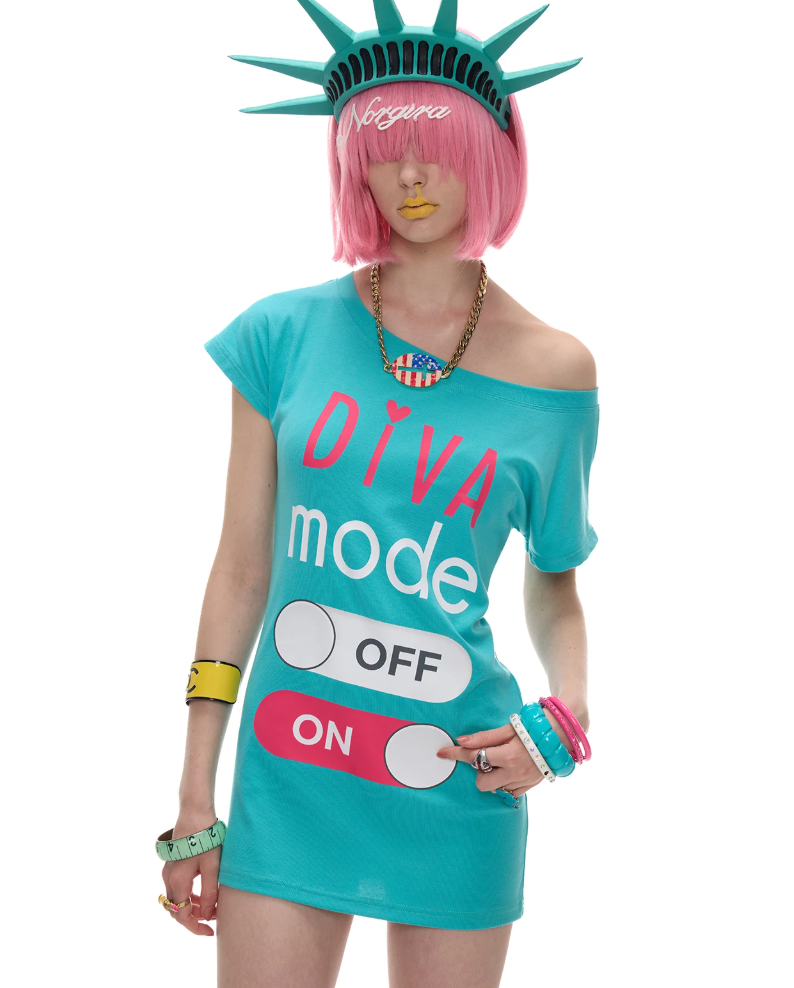 NORGIRA | Switch MODE Colorblock Print One-Shoulder T-Shirt