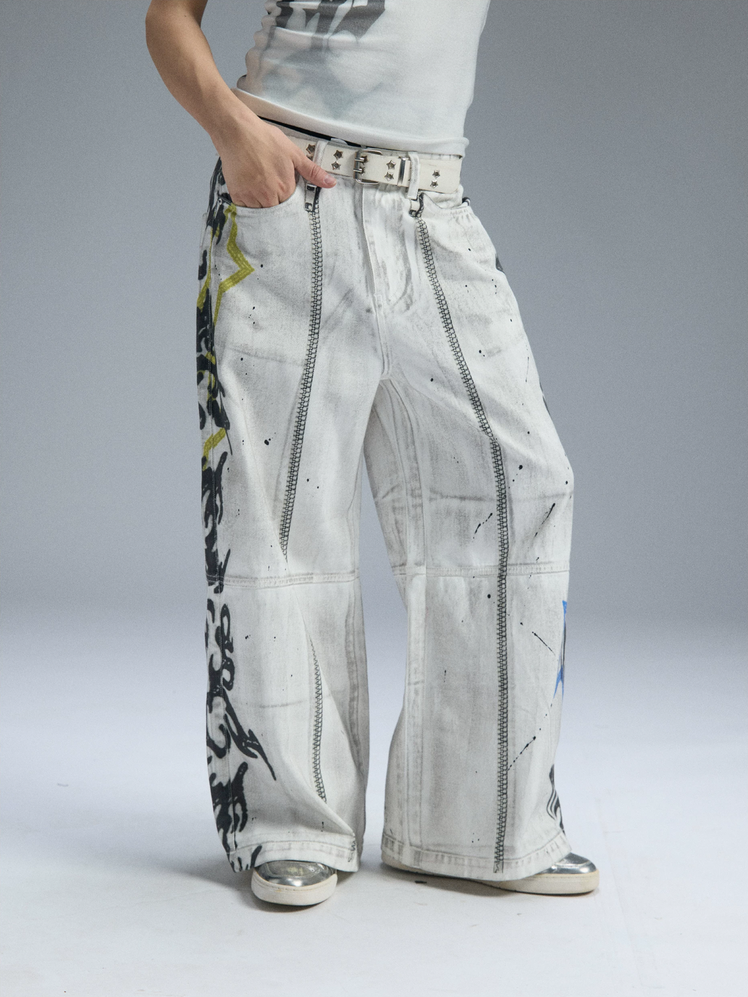 PAIKI Graffiti Dirty Dye Letter Pants