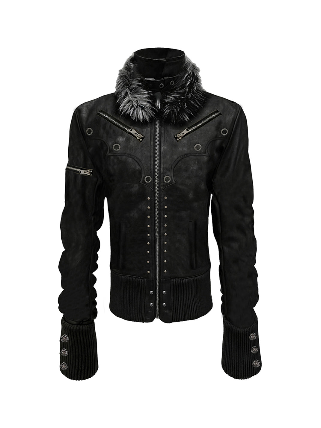 PAIKI Pearl-Washed Leather Jacket with Fur Collar