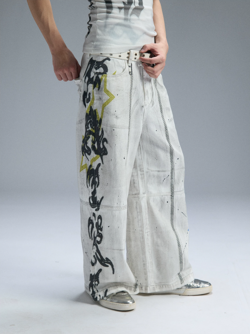 PAIKI Graffiti Dirty Dye Letter Pants