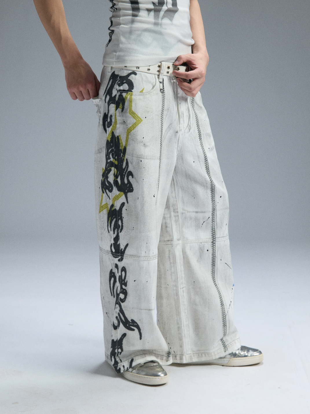 PAIKI Graffiti Dirty Dye Letter Pants