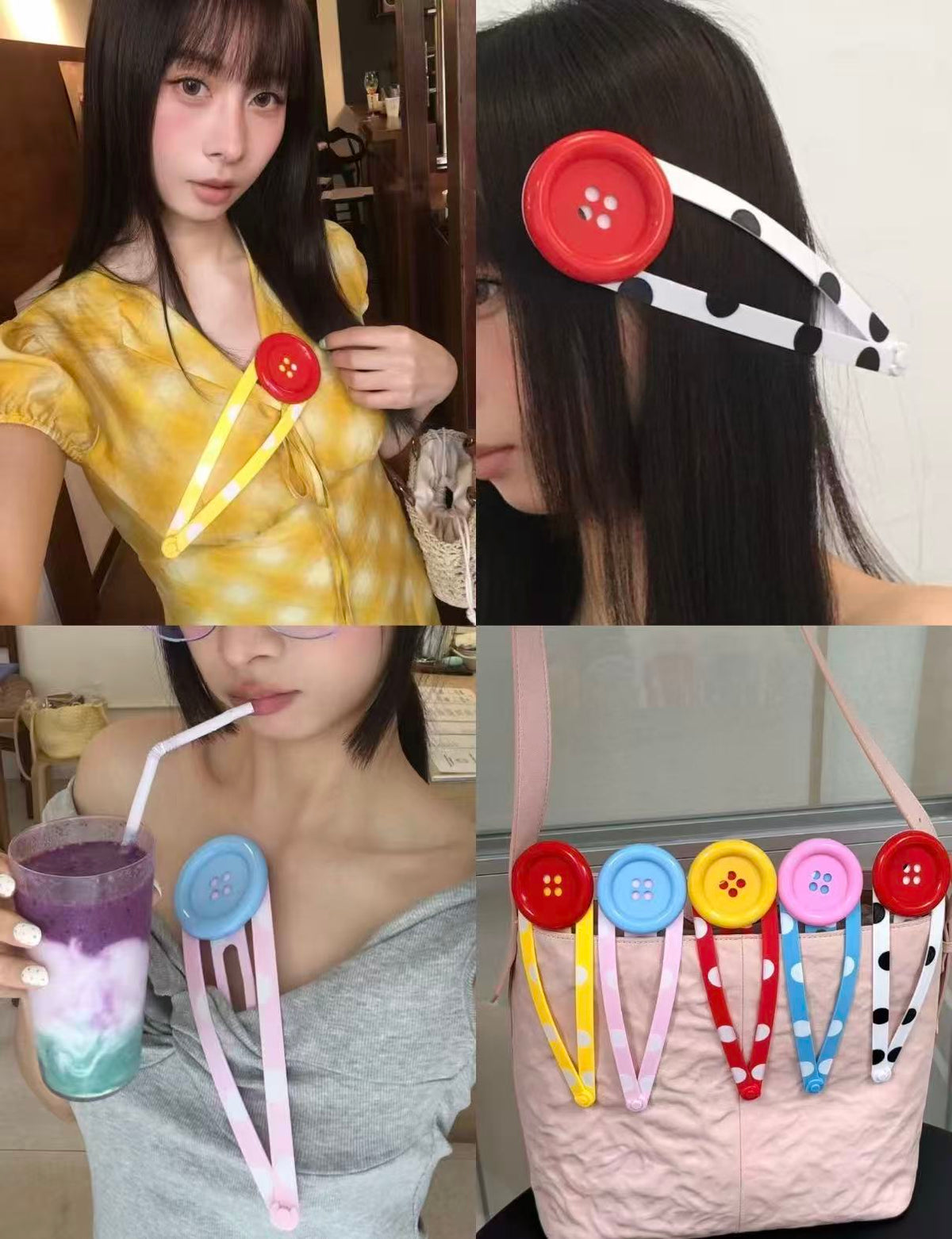 POLKA DOT BUTTON OVERSIZED HAIR CLIPS / HAIR PIN