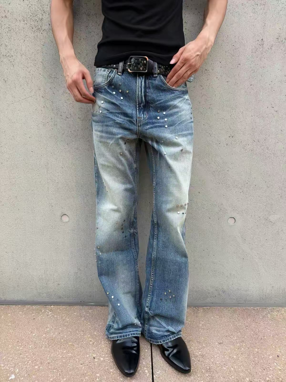 Frosted Glacier Fresh-Wash Distressed Whisker  Flare-Leg Jeans