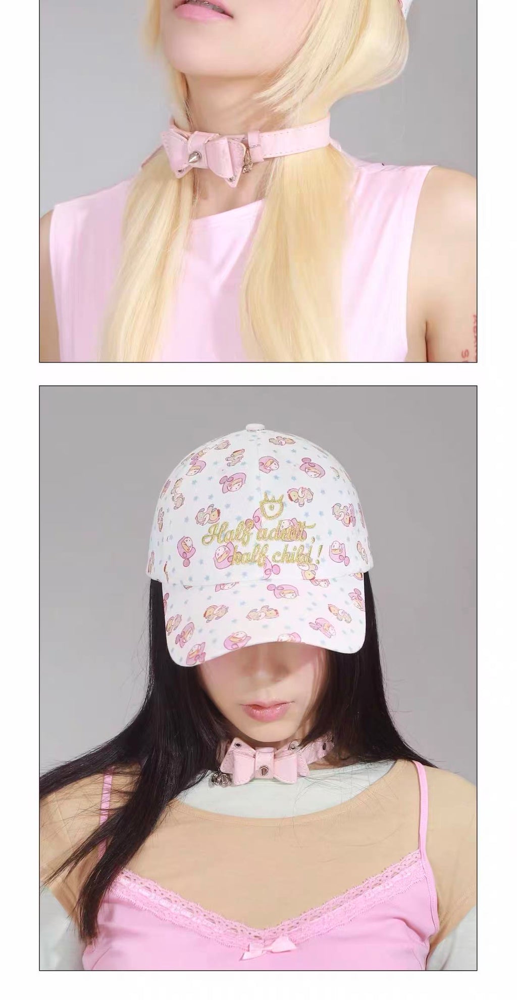 BABY BOW PRINT OVERSIZED BASEBALL CAP