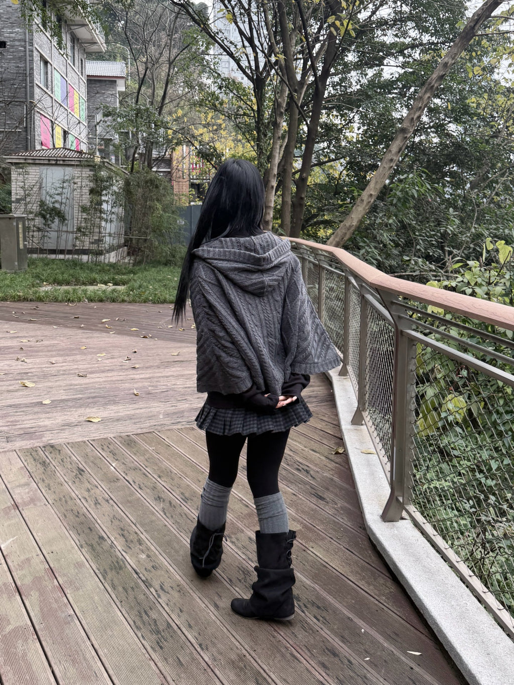 Knit Hooded Batwing Cape