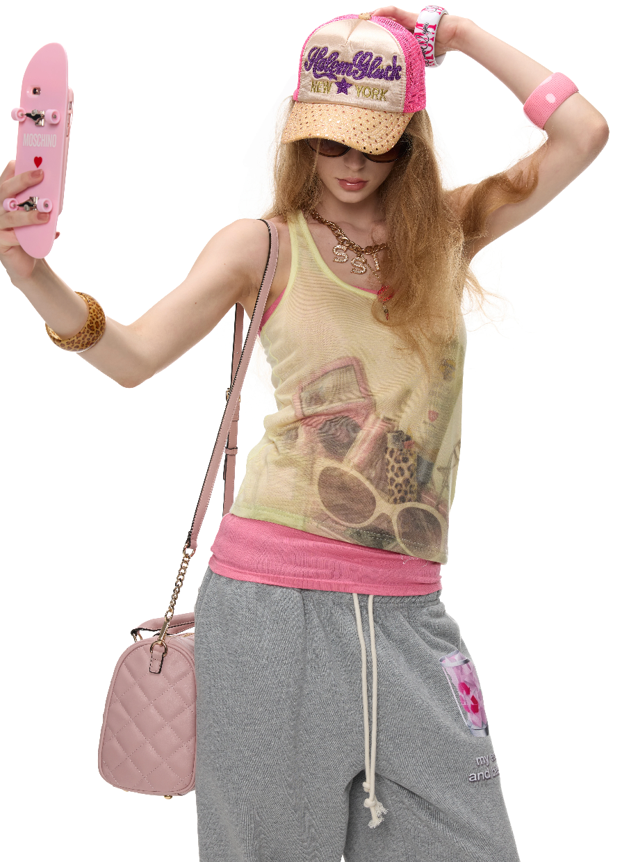 NORGIRA | Carry All Plastic Bag Print Fitted Tank Top