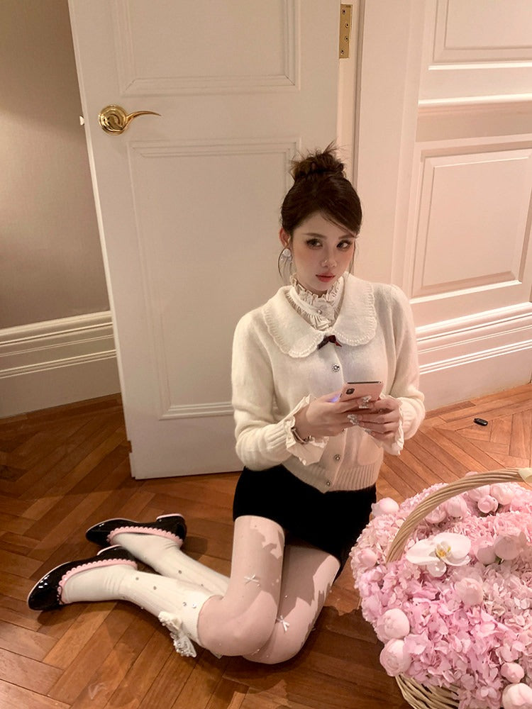 Oversized Rhinestone Bow Knit Calf Socks