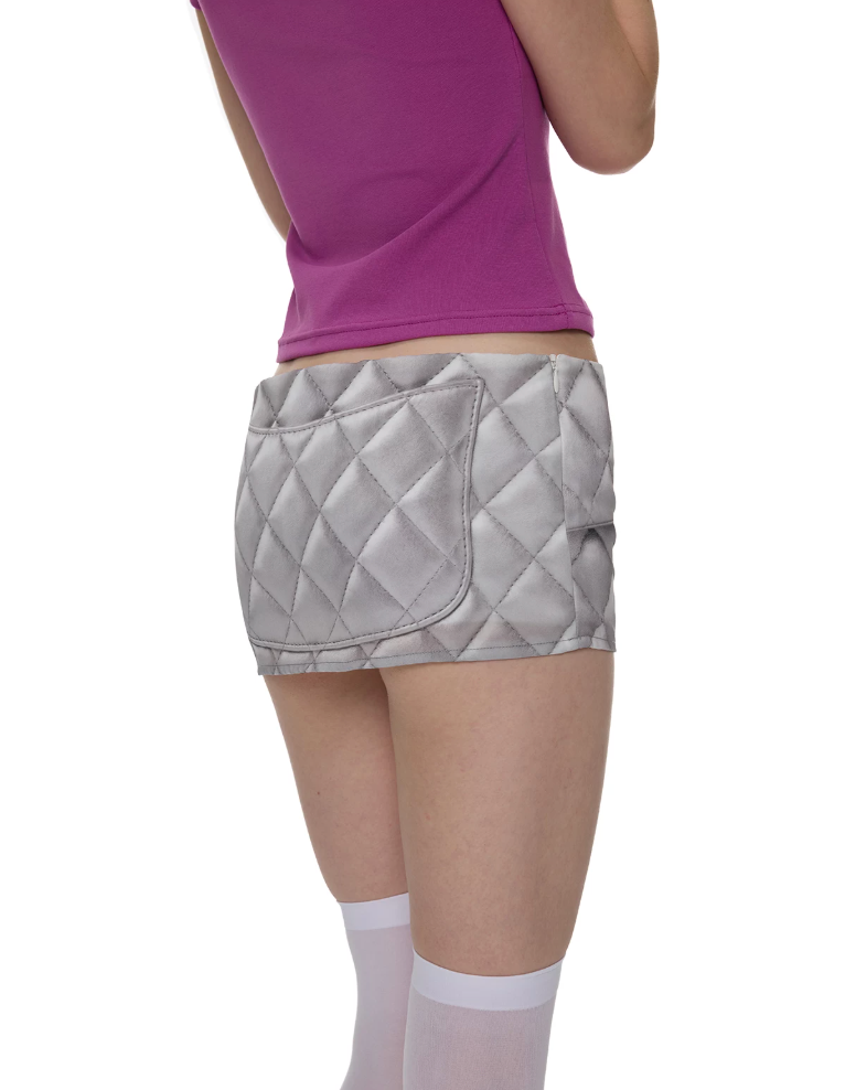 NORGIRA | Quilted Print Satin Low-Rise Mini Skirt