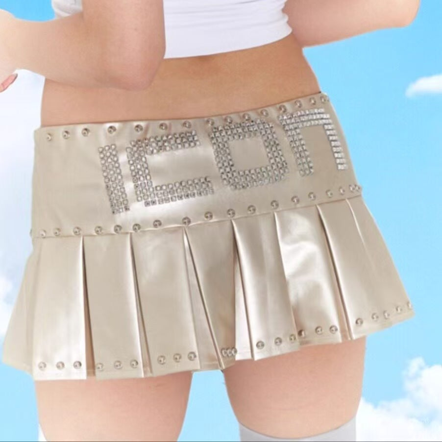 Ooops333 Icon Black Studded Pleated Low-Rise Skort