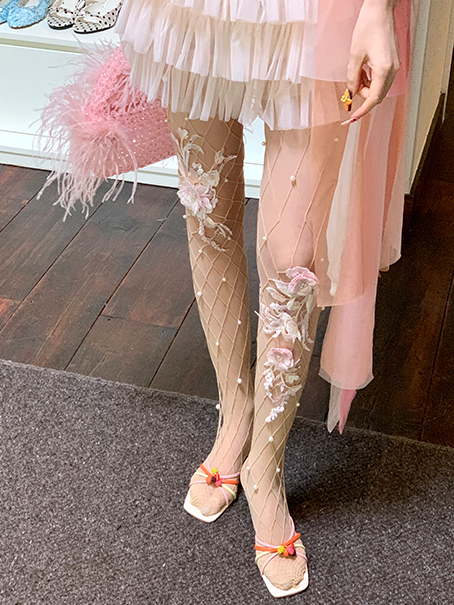 Floral Embroidery Cutout Fishnet Tights