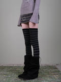 Retro Striped Over-the-Knee Socks - Grey & Black Y2K Thigh-High Socks