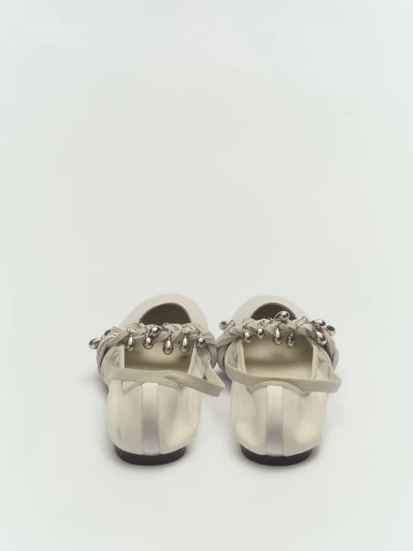 Silver-White Silk Ballet Flats