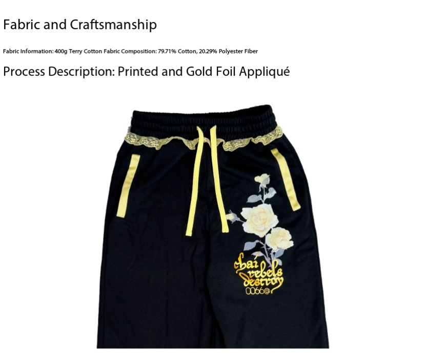 Black Floral Embroidered Sweatpants – "Chai Rebels Destroy" Graphic