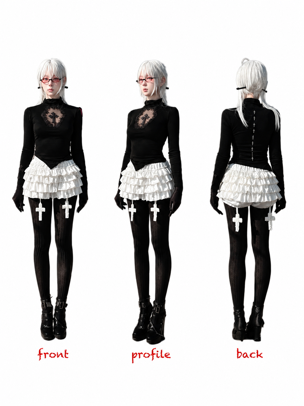 Gothic Cross Cutout Top with Nine Crosses