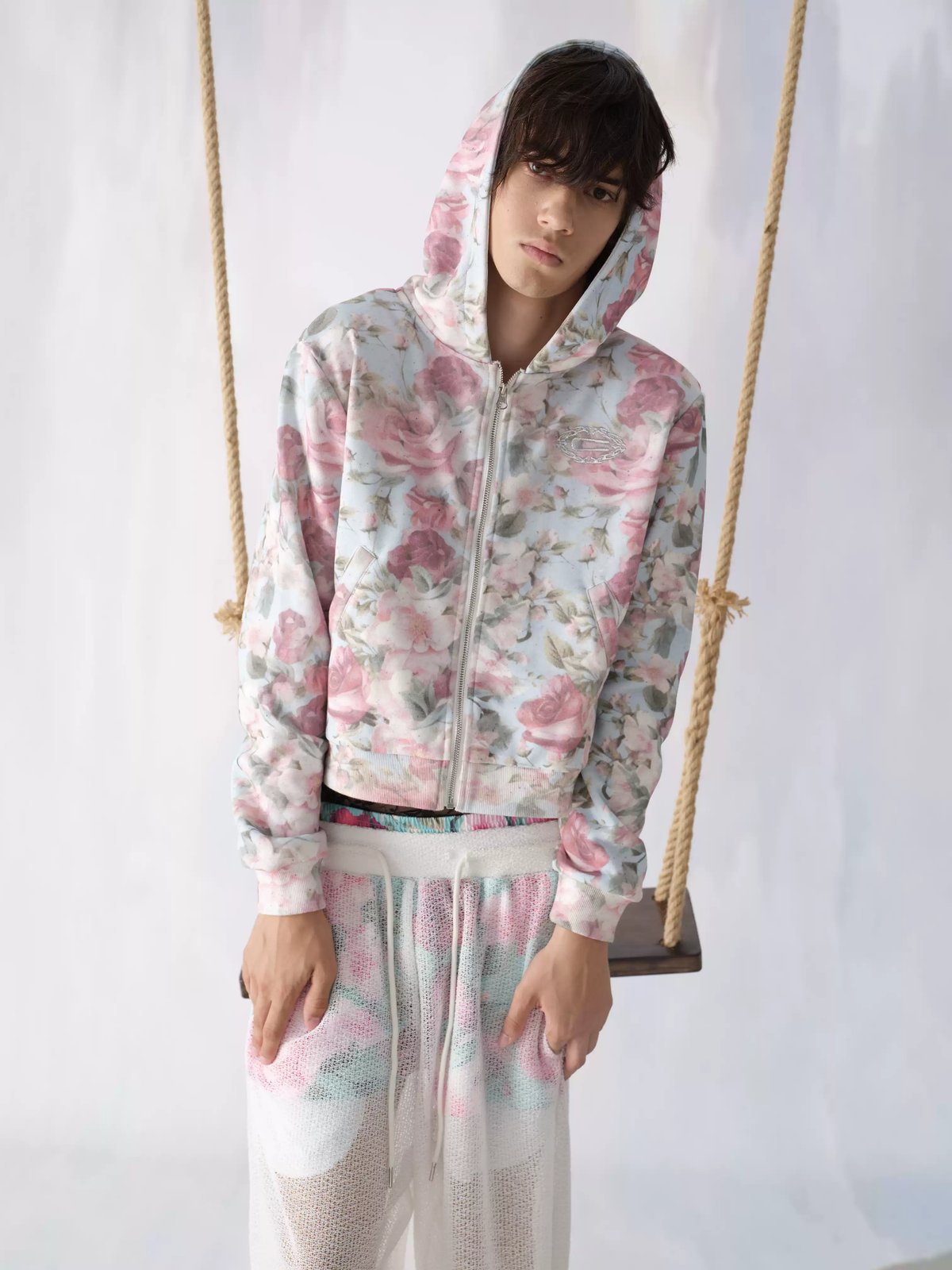 Pastel Floral Long Sleeve Top – "Silent Flowers Knowing Wind" Graphic