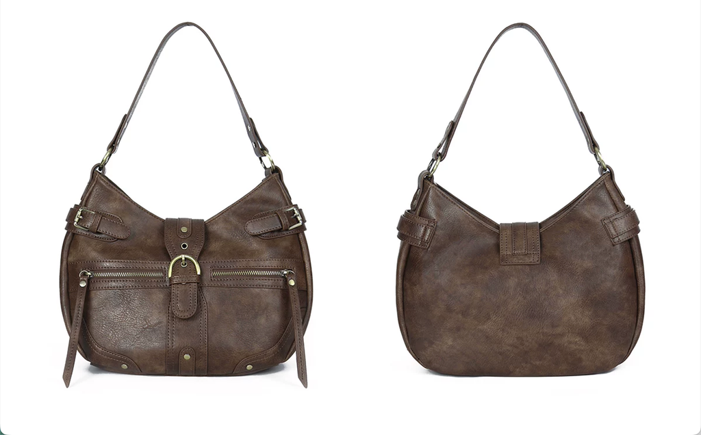 Vintage Textured Half-Moon Leather Bag