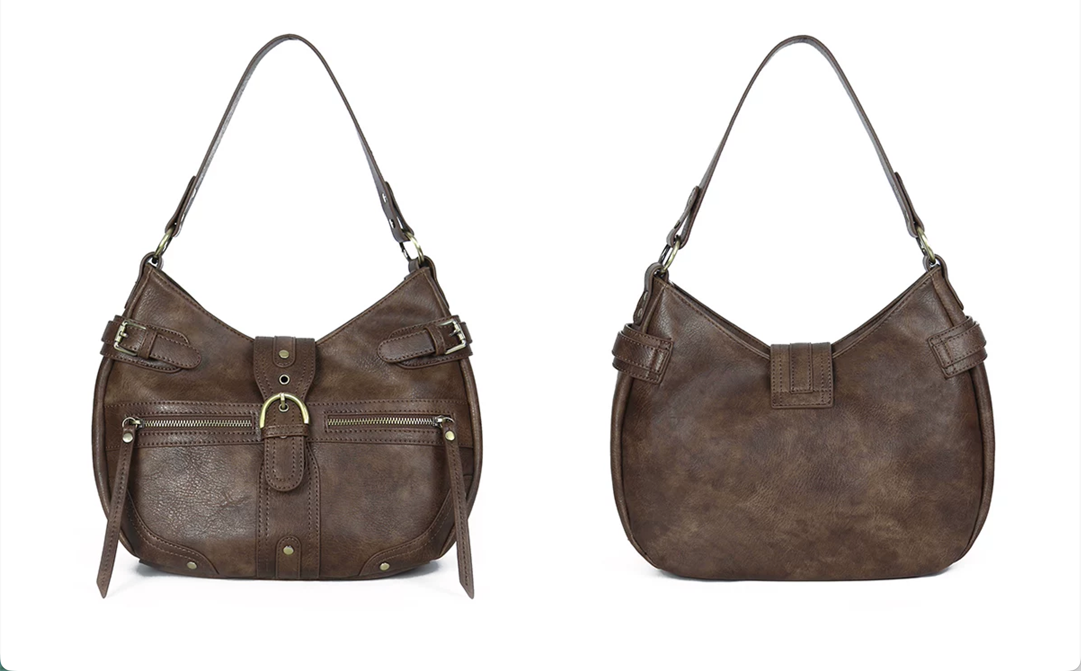 Vintage Textured Half-Moon Leather Bag