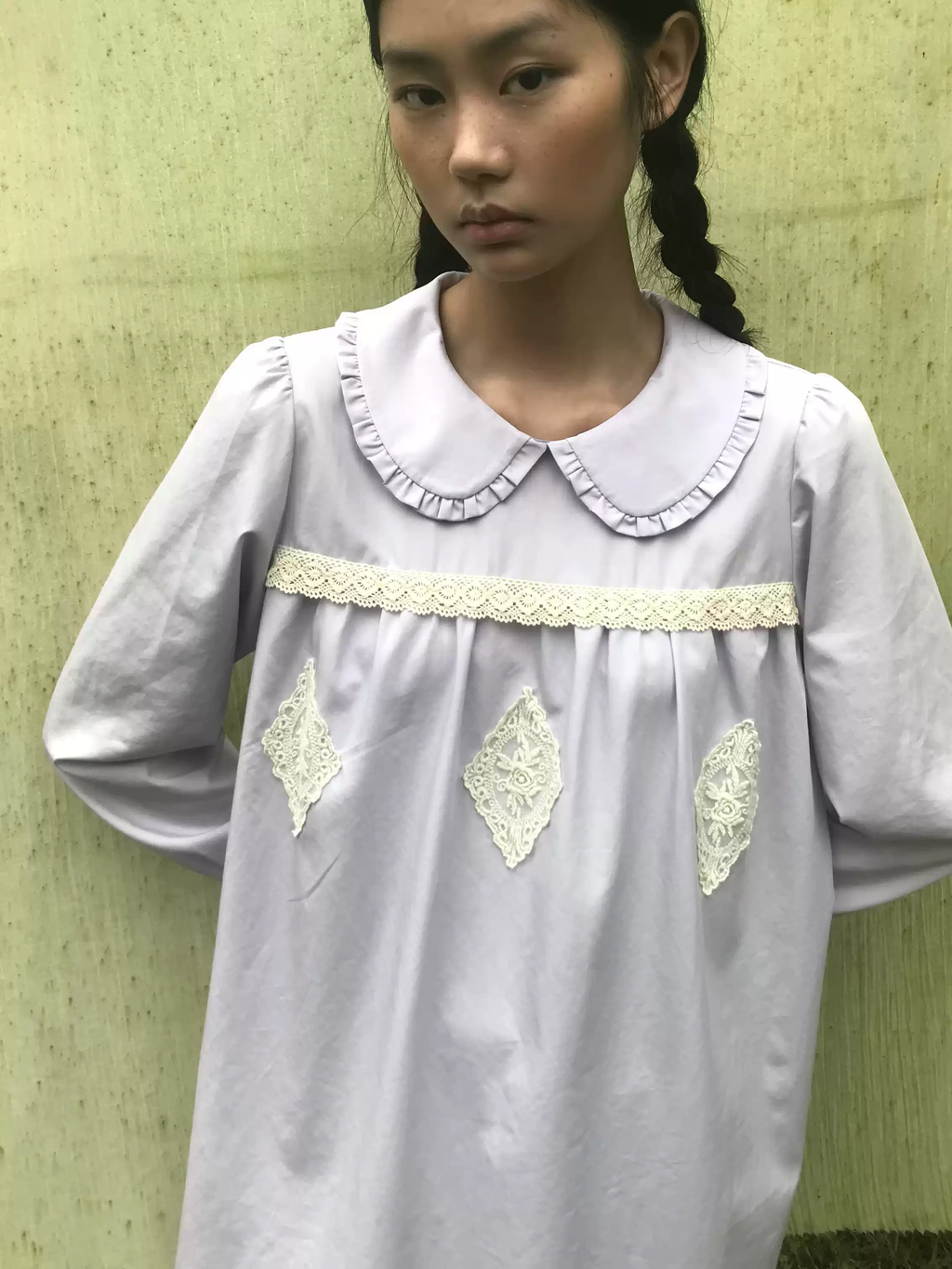 Lavender Peter Pan Collar Babydoll Dress with Lace Trim