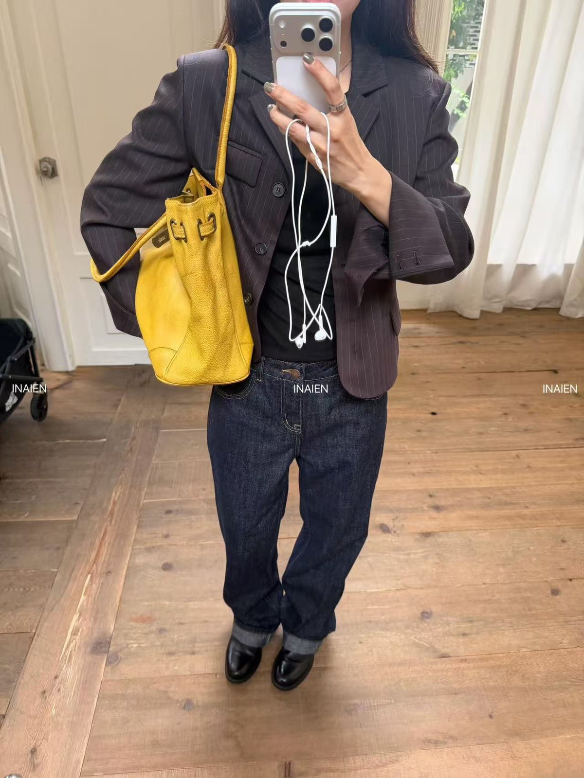 Yellow Water-Dyed Calfskin Vintage Firkin Tote Bag