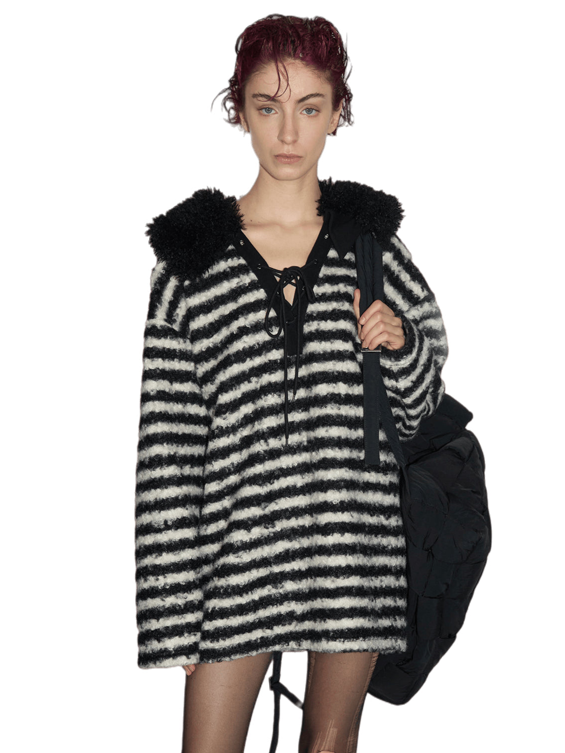 24ANS Detachable Collar Striped Knit Sweater