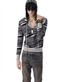 Zebra pattern fitted hooded knit sweater