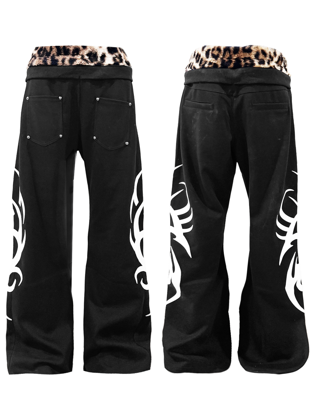 Leopard Waistband Straight-Leg Pants