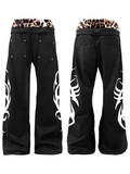 Leopard Waistband Straight-Leg Pants