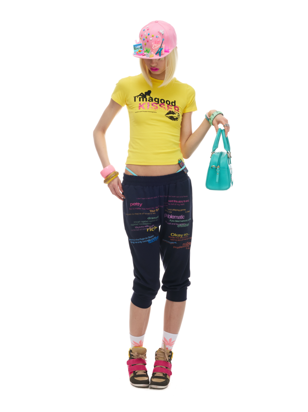 NORGIRA | GOOD KISSER Pink Glitter Dual-Process Slogan T-Shirt