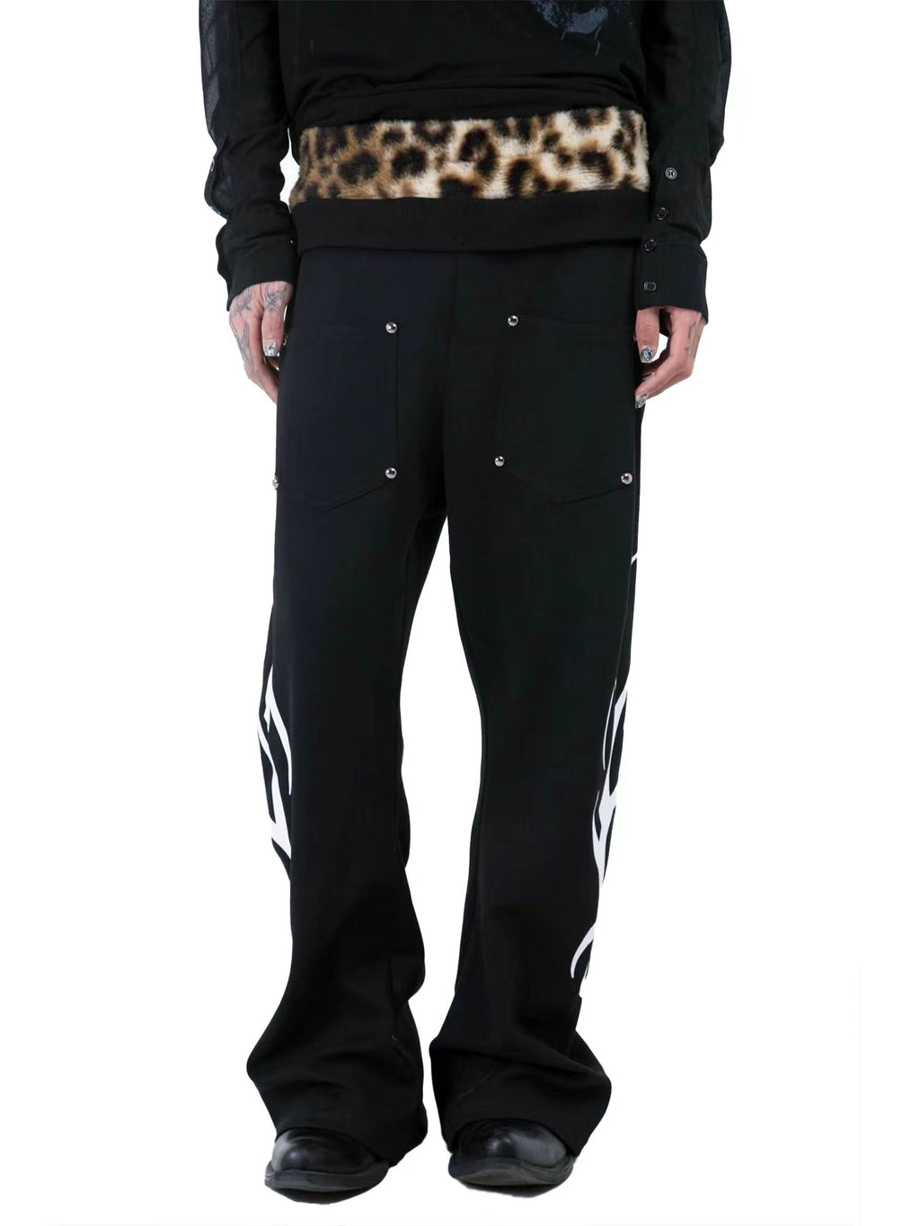 Leopard Waistband Straight-Leg Pants