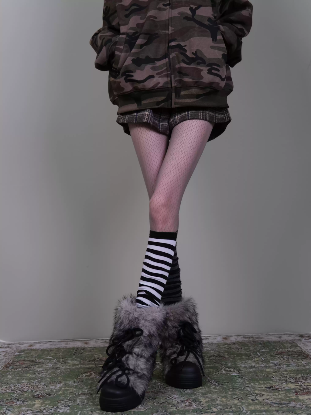 Striped Calf Socks - Black & White Subculture Y2K Mid-Calf Socks