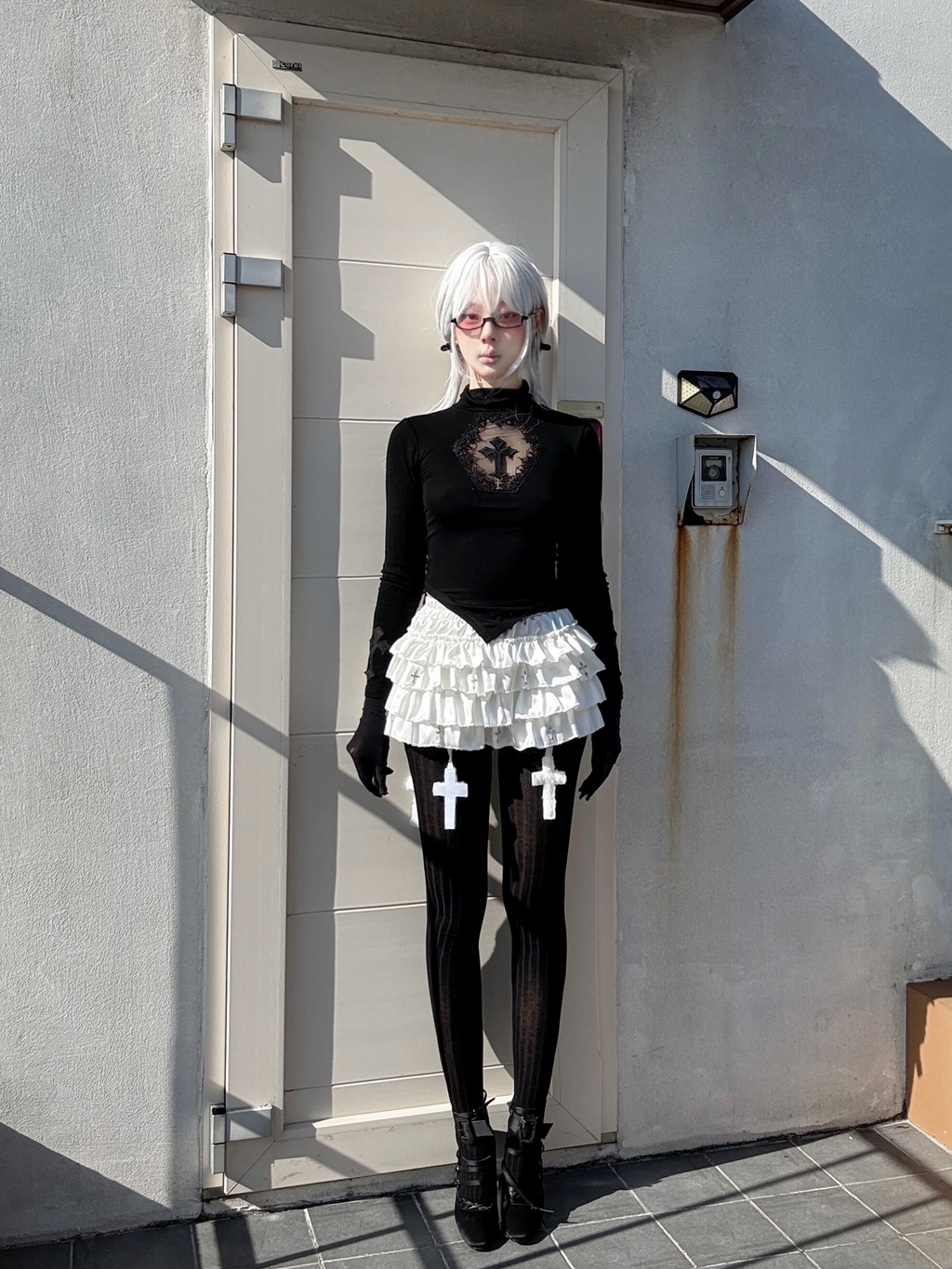 Gothic Cross Cutout Top with Nine Crosses