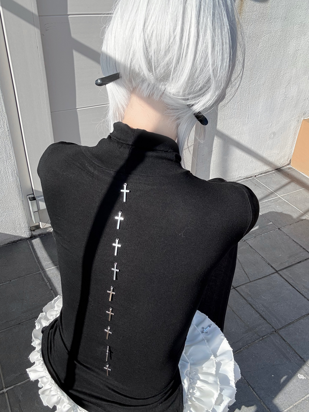 Gothic Cross Cutout Top with Nine Crosses