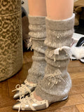 Fuzzy Knit Pearl Bow Leg Warmers