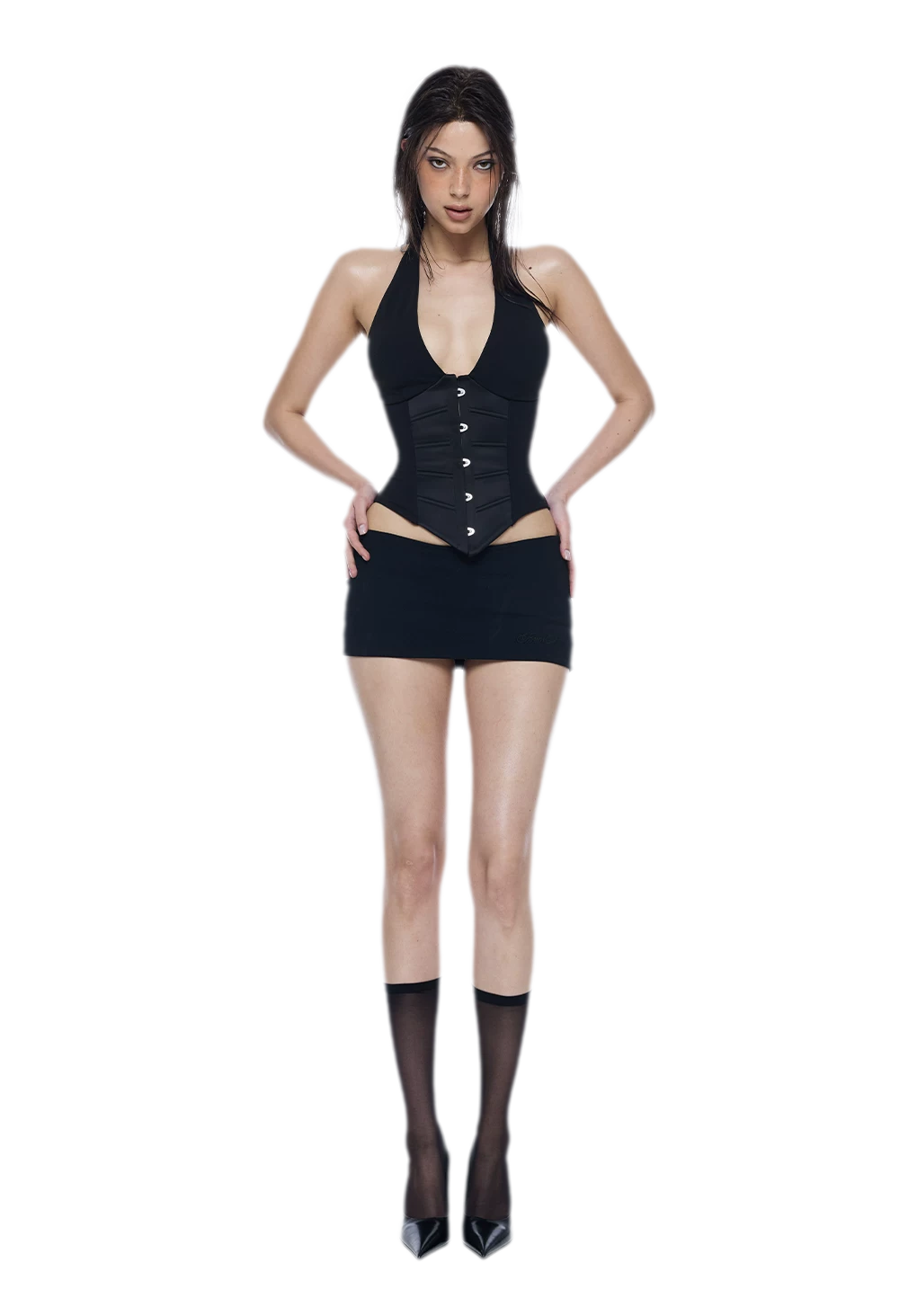 BUM STUDIO Structured Bustier &amp; Embroidered Mini Skirt Set