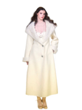 Ivory double faced wool long coat with fur trim shawl collar