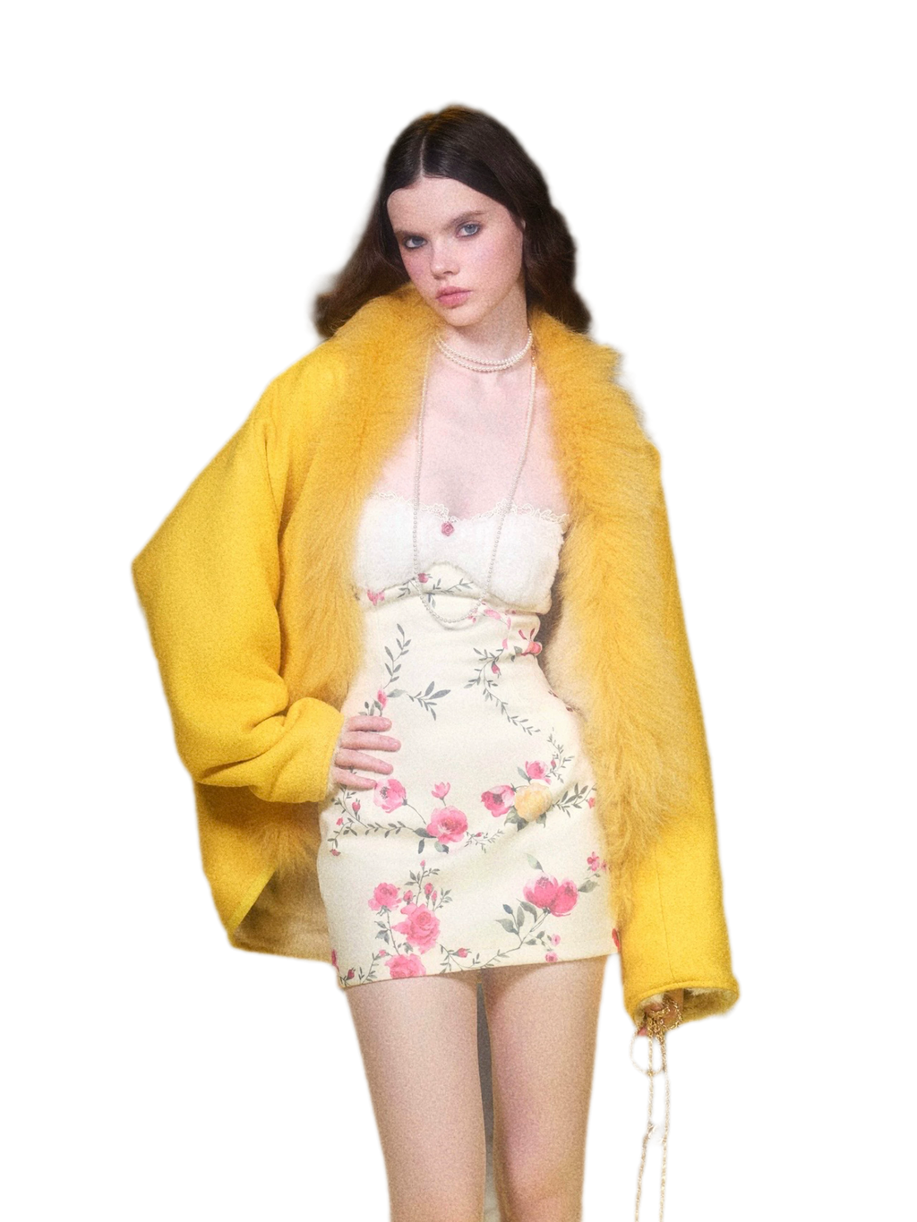 Reversible Faux Fur Wool Coat with Batwing Sleeves & Detachable Trim