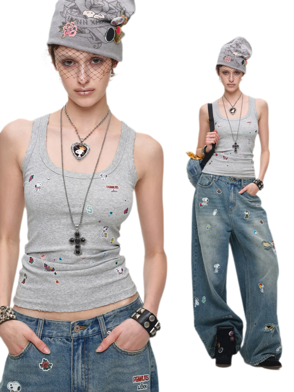 Washed Ribbed Scoop-Neck Rhinestone Tank Top