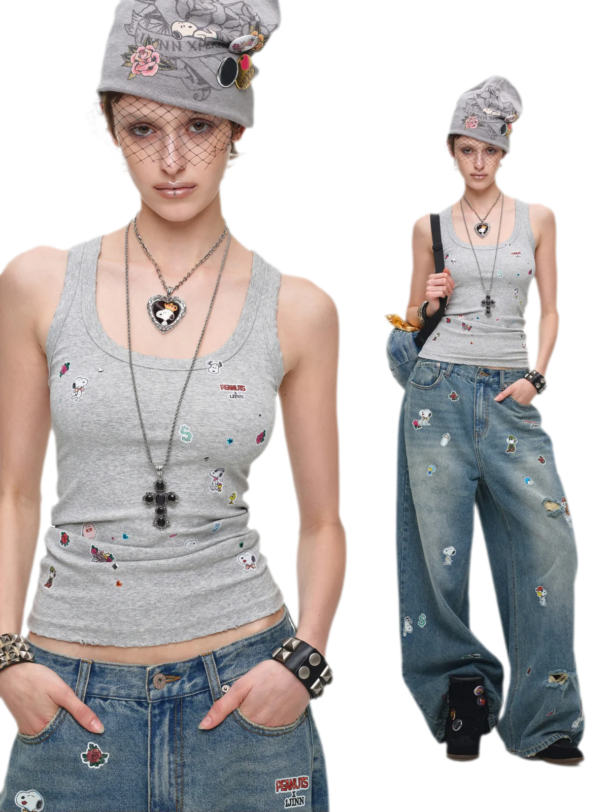 Washed Ribbed Scoop-Neck Rhinestone Tank Top