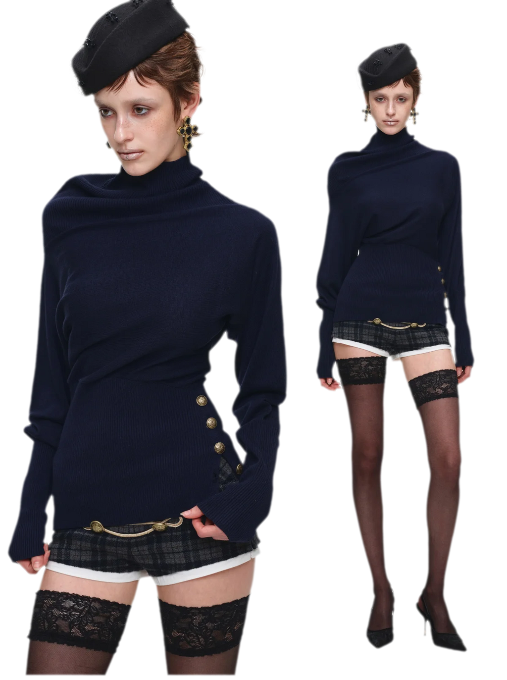Acetate Cashmere Blend Batwing Turtleneck Sweater